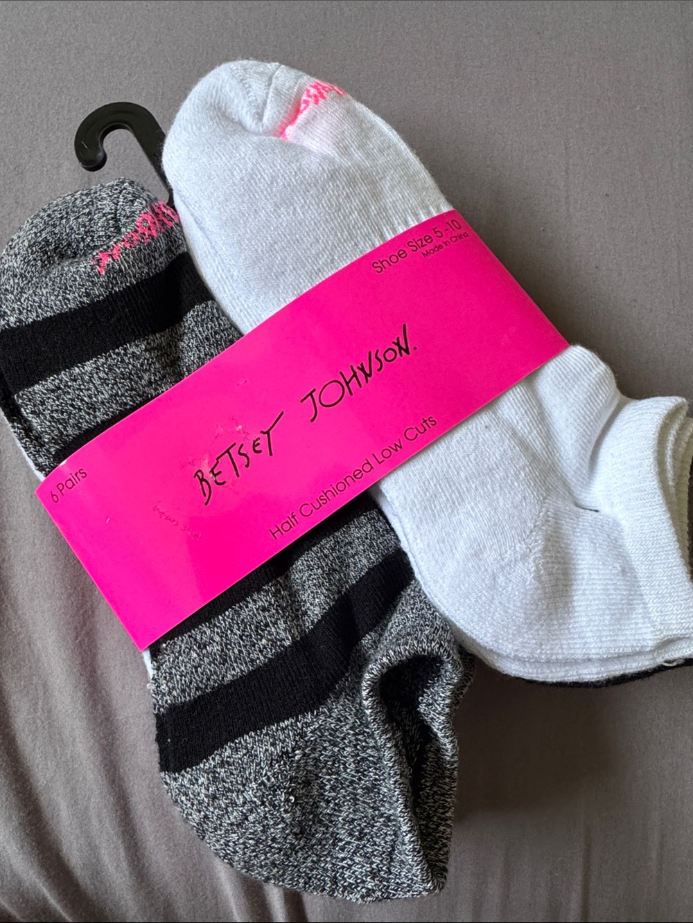 Betsey Johnson Women’s  Low-Cut Socks - White, Black & Hot Pink Accent NWT